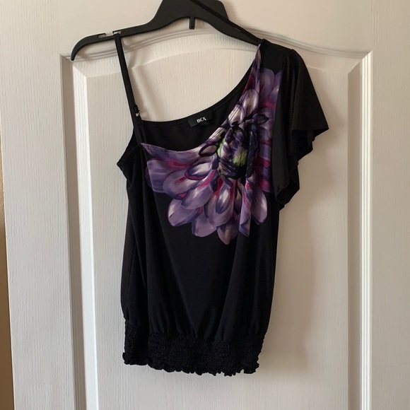 BCX Polyester/spandex black one shoulder top - Picture 1 of 5